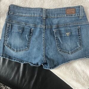 GUESS Blue Denim Cutoff Shorts with Signature Triangular Logo
